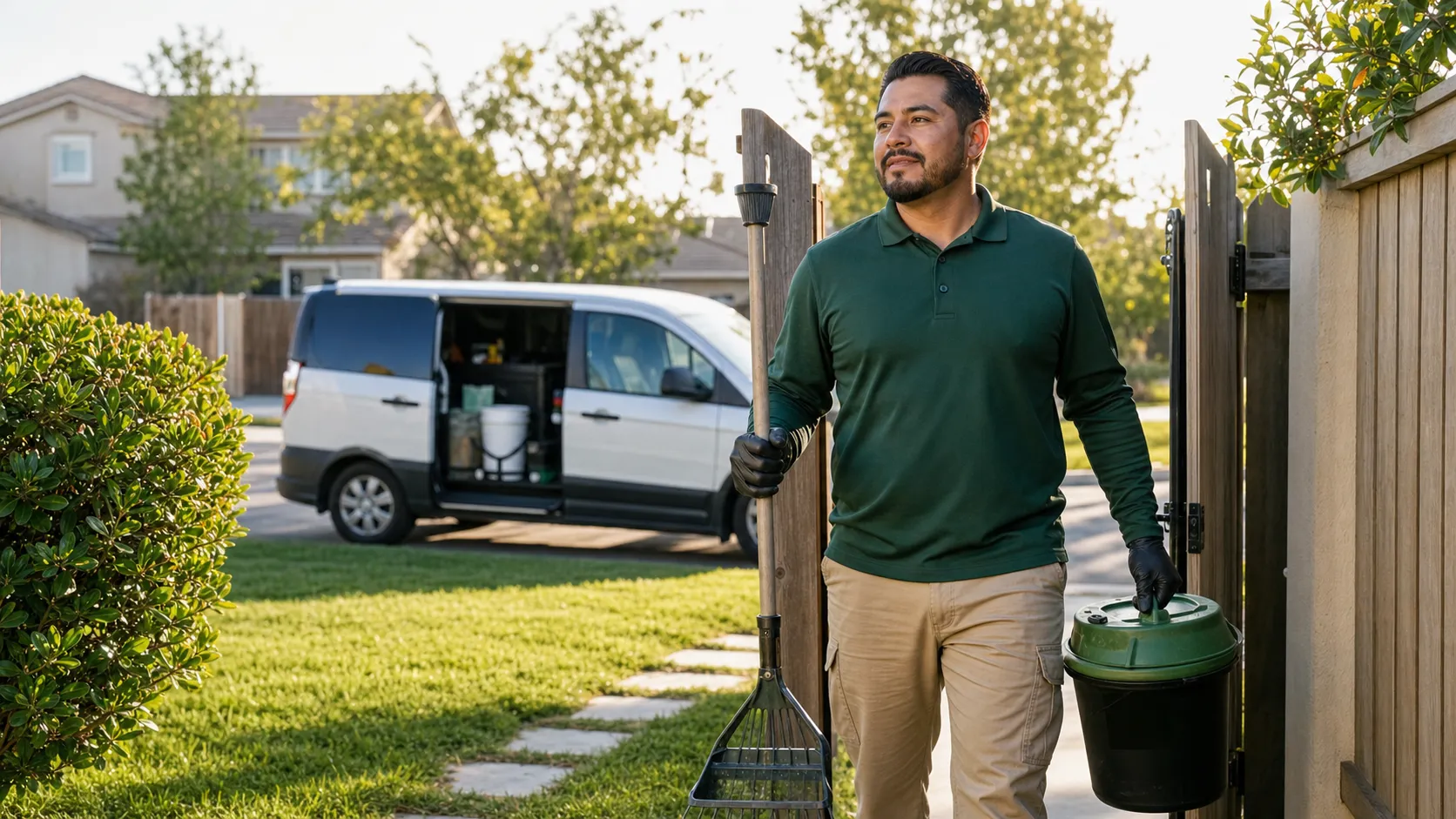 A pet waste removal operator working a residential route